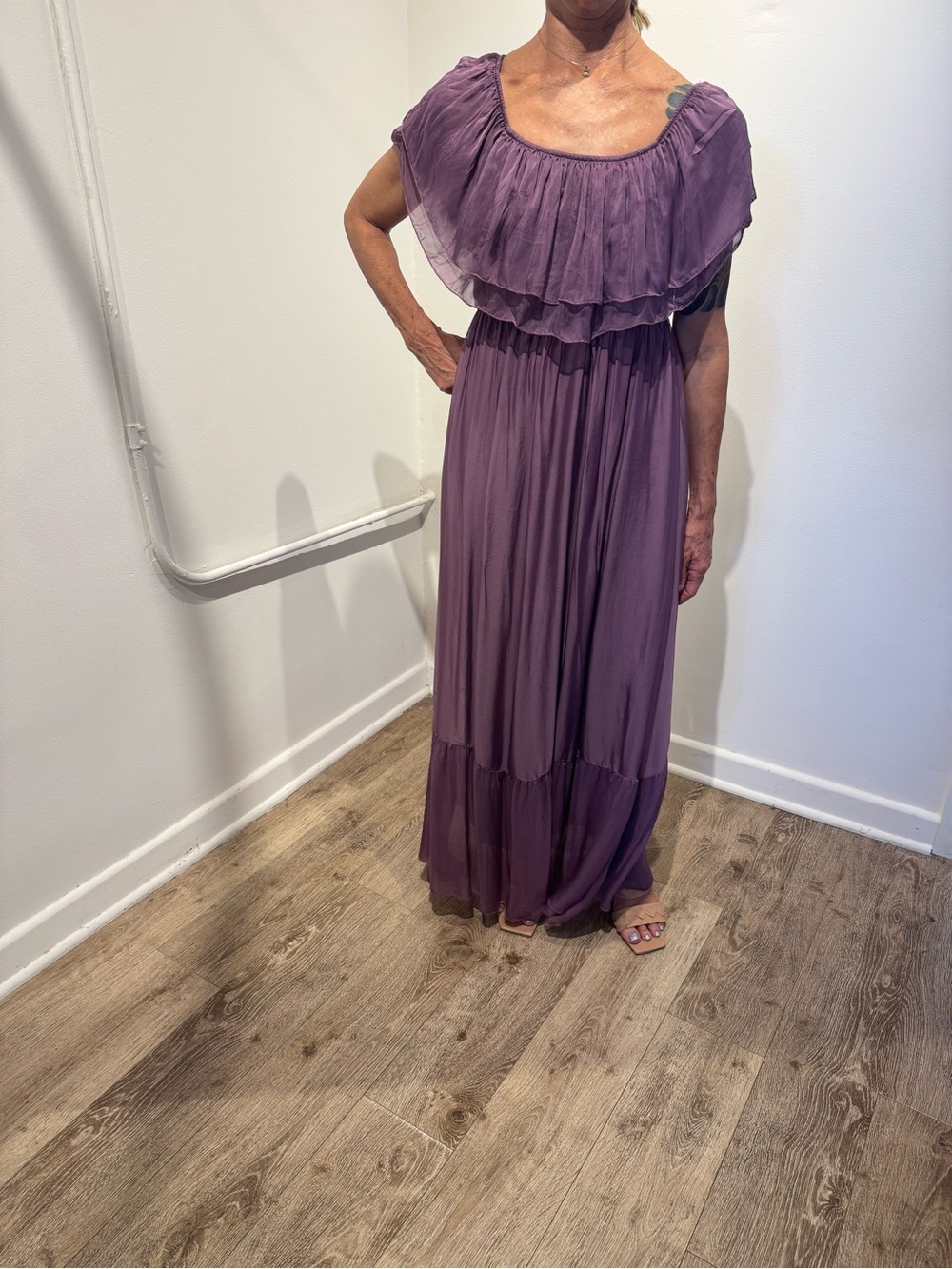 Silk Maxi Dress with Ruffled Yoke